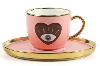 Mug en céramique "EYE" rose avec soucoupe et cuillère. TK-326 2