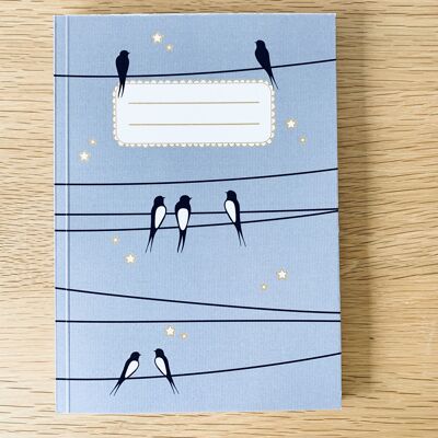 A5 notebook - Swallows on a wire - Blue sky