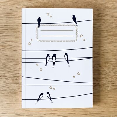 A5 notebook - Swallows on the wire - White sky