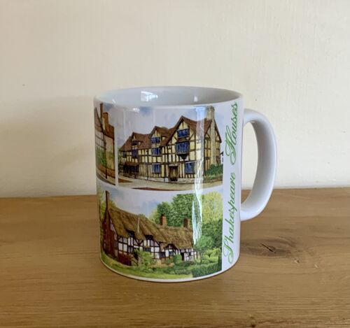 Mug, Shakespeare Houses, Stratford upon Avon. Warwickshire. ( White background)