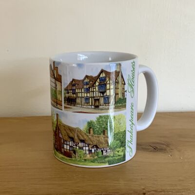 Mug, Shakespeare Houses, Stratford upon Avon. Warwickshire. ( White background)