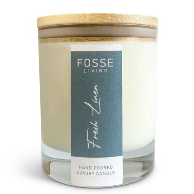 Fresh Linen Highly Scented & Long Lasting Candle in Glass Jar: Natural Coconut & Soy Wax