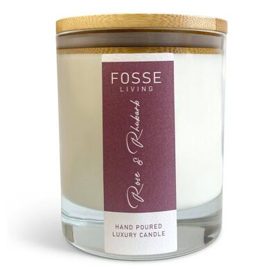 Rose & Rhubarb Highly Scented & Long Lasting Candle in Glass Jar: Natural Coconut & Soy Wax