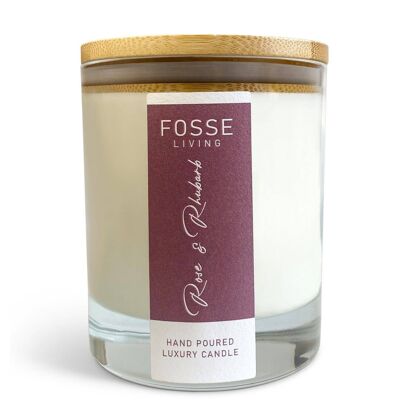 Rose & Rhubarb Highly Scented & Long Lasting Candle in Glass Jar: Natural Coconut & Soy Wax