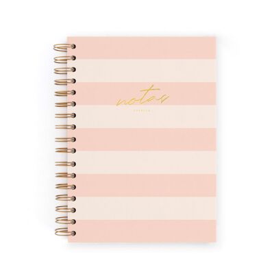 Pink striped A5 notebook. White sheet (plain)