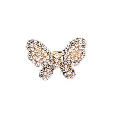 Bague Ajustable Papillon Incrusté de Petites Perles et Cristal
