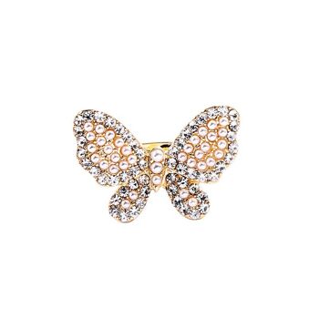 Bague Ajustable Papillon Incrusté de Petites Perles et Cristal 1