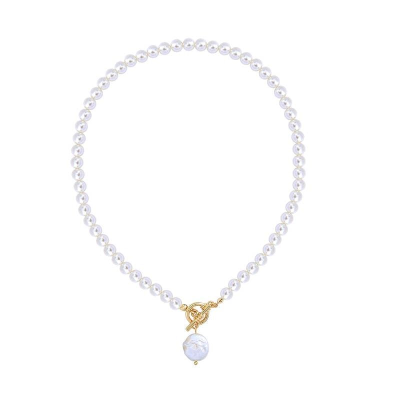 Pearl choker with t-bar & pearl drop