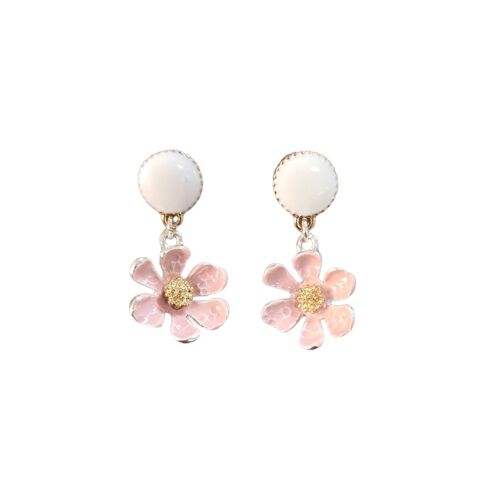 Enamel Daisy Earring White & Pink