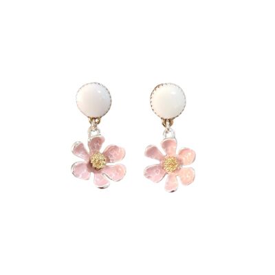 Emaille Gänseblümchen Ohrring Weiß & Rosa