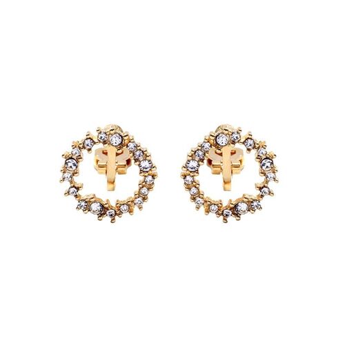 Crystal Cluster Circle Clip-on Earring Gold