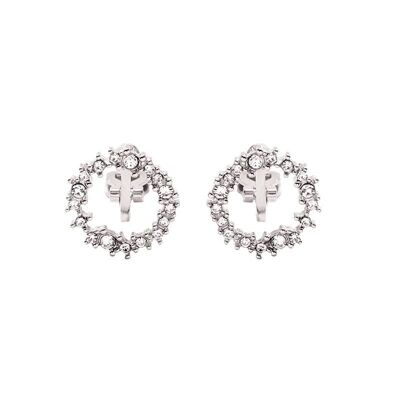 Boucle D'Oreille Clip Cercle Cristal Cluster Argent