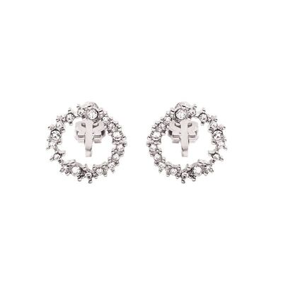 Crystal Cluster Circle Clip-on Earring Silver