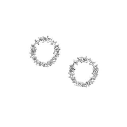 Crystal Cluster Circle Earring Silver
