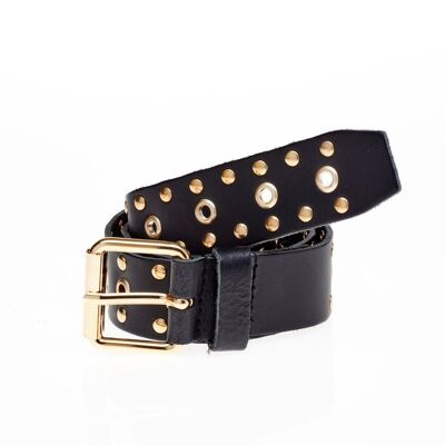 Belt 40731 Studs / Eyelets - Black/Gold - 100cm