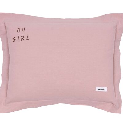 WASHED COTTON PILLOW OH GIRL DUSTY PINK M-1-3 years