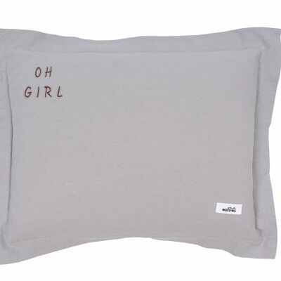 WASHED COTTON PILLOW OH GIRL GREY M-1-3 years