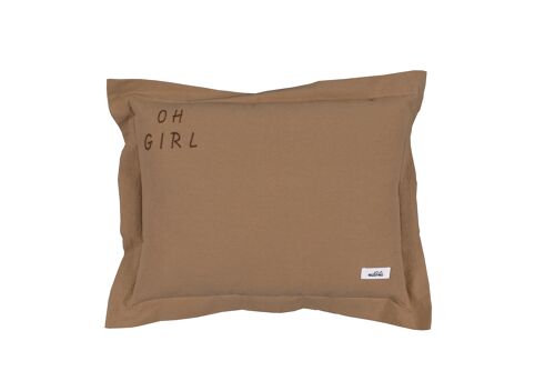 WASHED COTTON PILLOW OH GIRL CAMEL L-2-99 years