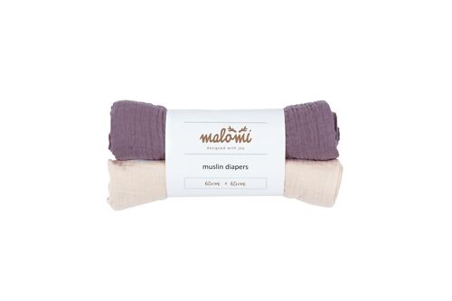 MUSLIN NAPPIES NATURAL/PURPLE-0-3 years