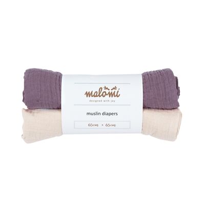 MUSLIN NAPPIES NATURAL/PURPLE-0-3 years