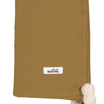 MUSLIN SWADDLE POMPON CAMEL-0-3 years