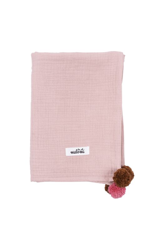 MUSLIN SWADDLE POMPON DUSTY PINK-0-3 years