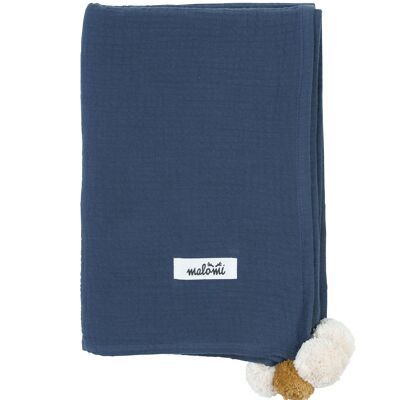 MUSLIN SWADDLE POMPON DARK BLUE-0-3 years