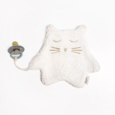 PORTE-SUCETTE/PELUCHE CHATON ECRU-0-3 ans