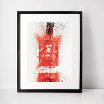 Stampa artistica da parete con cornice di bottiglia di gin rossa