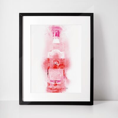 Botella de ginebra rosa Lámina enmarcada