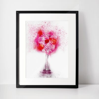 Lámina de pared con marco de cristal de ginebra rosa