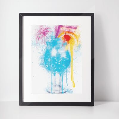 Stampa artistica da parete con cornice cocktail Blue Lagoon