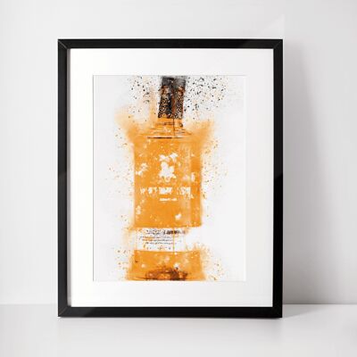 Orangefarbener Gin-Flaschen-Wand-Kunstdruck