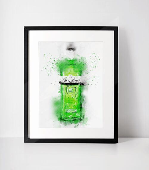Green Gin Bottle Framed Wall Art Print