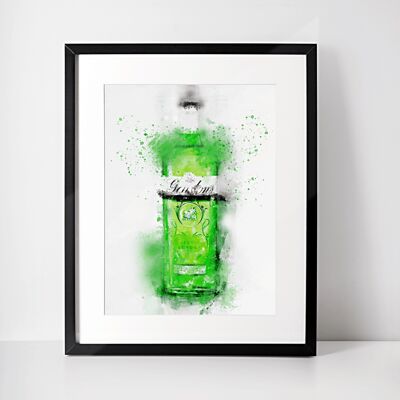 Stampa artistica da parete con cornice di bottiglia di gin verde