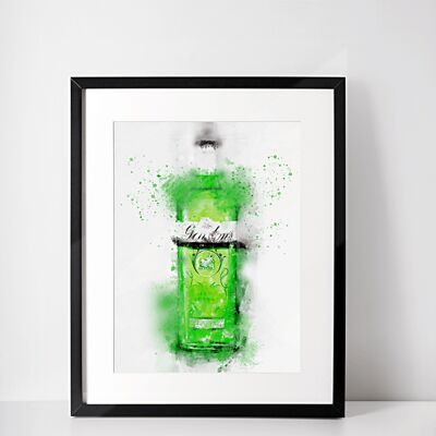Impression d'art mural encadré bouteille de gin vert