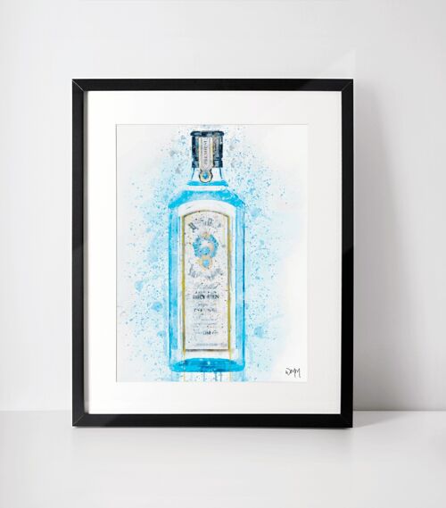 Blue Gin Bottle Framed Wall Art Print