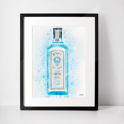 Stampa artistica da parete con cornice di bottiglia di gin blu