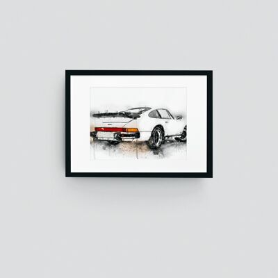 911 Turbo White Classic Car Impression artistique murale