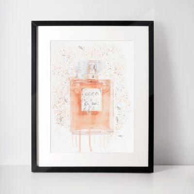 Impresión de arte de pared de botella de perfume de coral
