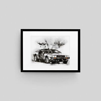Stampa artistica da parete per auto d'epoca DeLorean