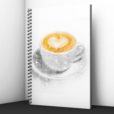 Flaches weißes Kaffee-Kunst-Notizbuch