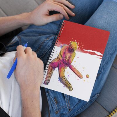 Cricket Player Notebook Art Red Artwork