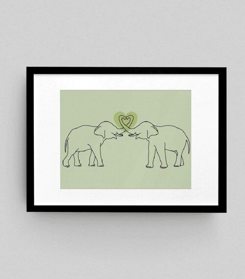 Two Elephants Line Art Framed Wall Art Print