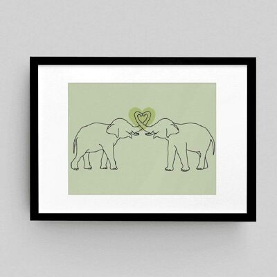 Arte de línea de dos elefantes Lámina enmarcada