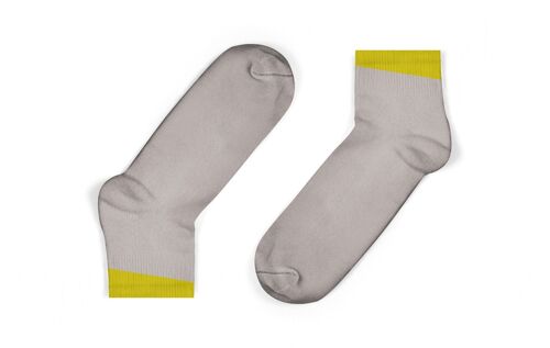 Ankle Socks with angled cuff -  Grey with mustard angled cuff