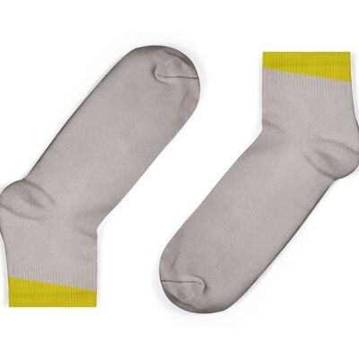 Ankle Socks with angled cuff -  Grey with mustard angled cuff