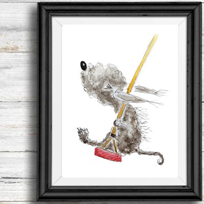 Whimsical, quirky dog art print -dog on a swing , A5