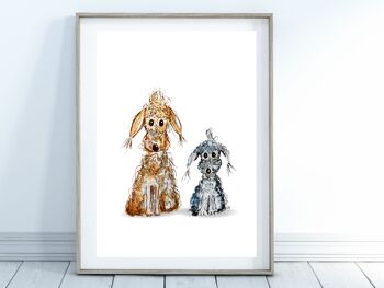 Impression d'art de chien fantaisiste et excentrique - chiens mignons gris et bruns, A4 3