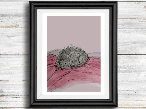 Whimsical, quirky dog art print - dog sleeping , A4